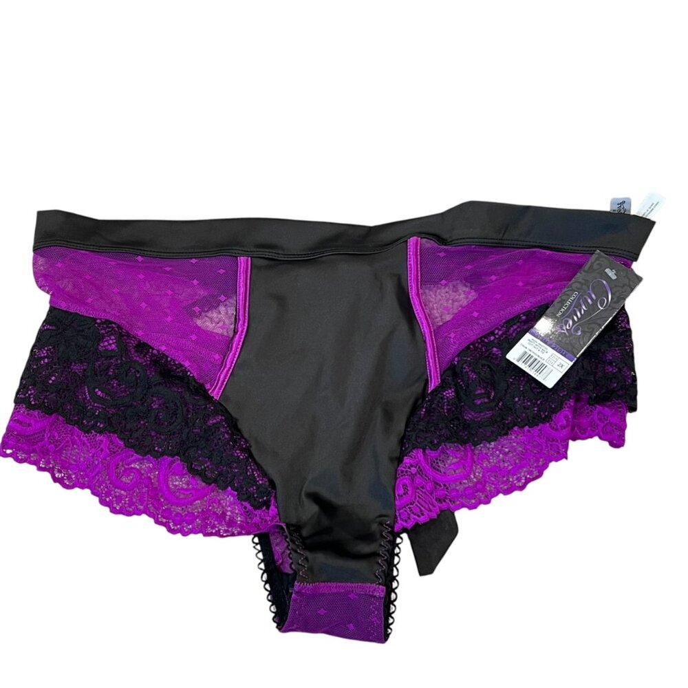 High-Waisted Panty with Back Cut-Out and Tie Orchid & Black Lace 2X NWT